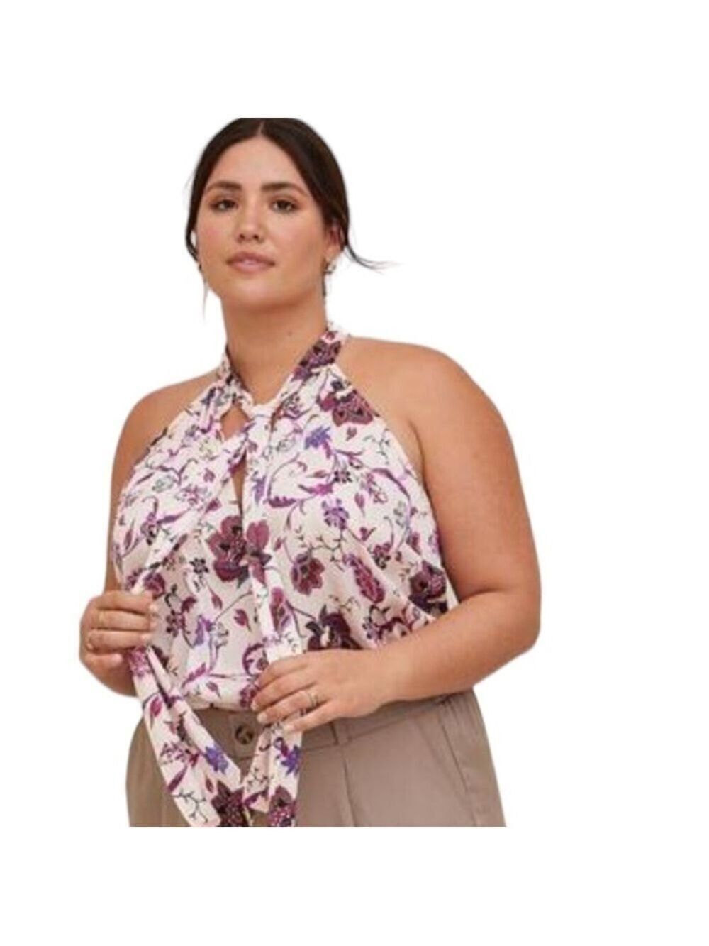 Torrid Satin Bow Tie-Front Floral Halter Top NWT Size 5